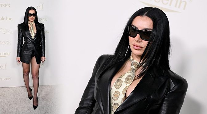 Charli XCX Goes Fully Braless Under That Open Leather Blazer at Imagemaker Awards