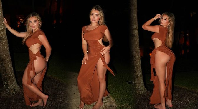 Faith Lianne’s Thick Ass and Curves Spill Out of That Tiny Brown Cut-Out Dress