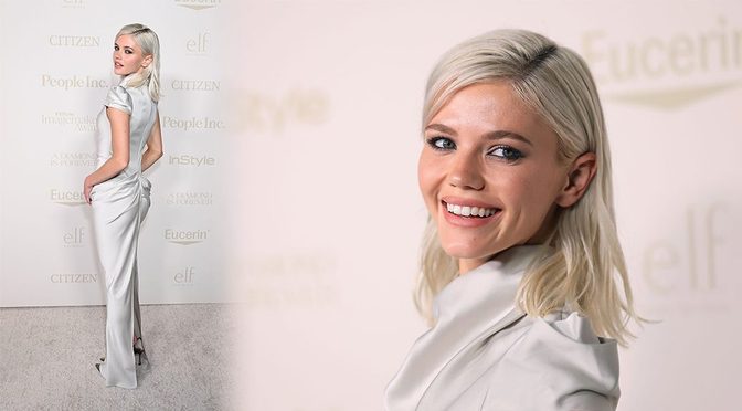 Platinum Blonde Hayes Warner Turns Heads in Skin-Tight Gray Gown at InStyle Imagemaker Awards