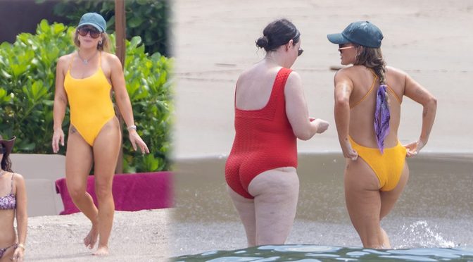 Hilary Duff Flaunts Cheeky Booty in High-Cut Yellow Swimsuit on Beach Trip