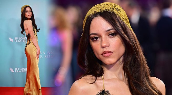 Jenna Ortega Glows in Gold Lace Gown at Klara and the Sun BFI Premiere