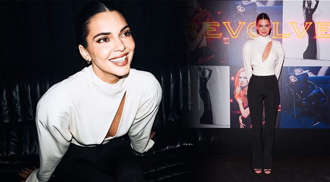 Kendall Jenner Goes Braless in Slashed Cutout Top at Revolve Paris Party