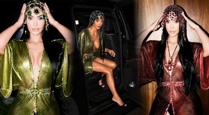 Kim Kardashian’s Sheer Chainmail Robe Barely Covers Her Breasts and Ass at the Birthday Dinner