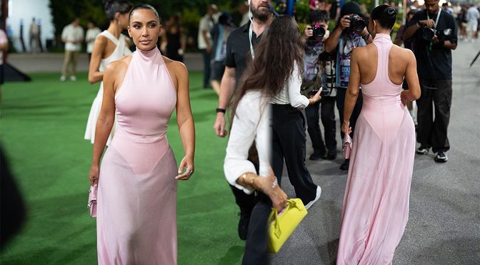 Kim Kardashian’s Sheer Pink Dress Clings to Every Curve and Puts That Ass on Full Display at F1 Singapore
