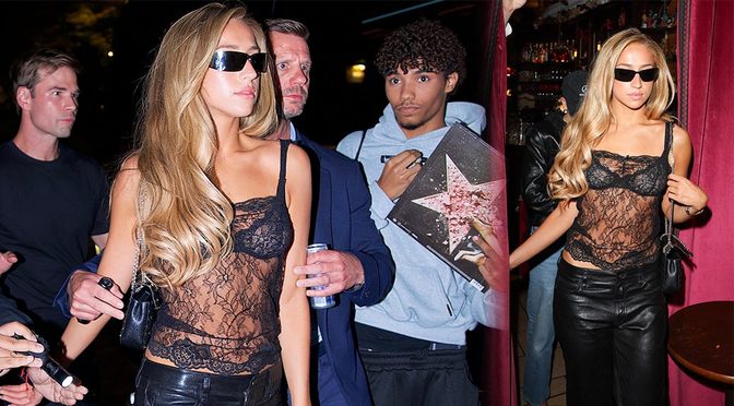 Tate McRae Stops Traffic in a Completely Sheer Lace Top & Skin-Tight Leather Pants in Paris!