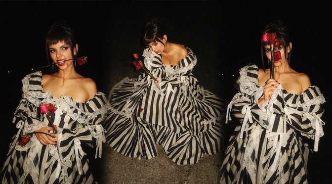 Victoria Justice Drips Blood and Cleavage in That Massive Striped Gothic Gown for Love Zombie