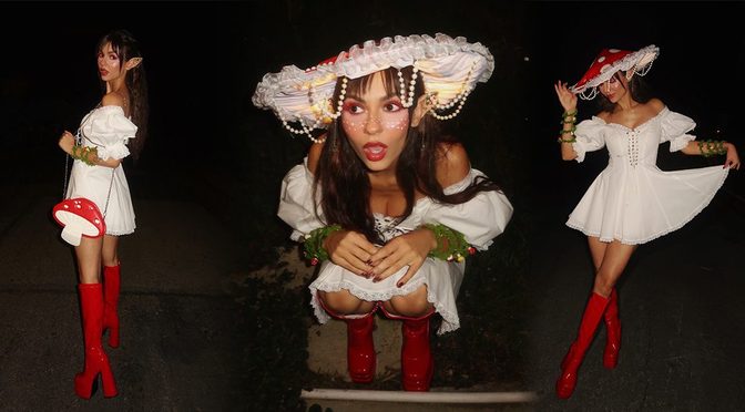 Victoria Justice Turns Into a Naughty Mushroom Fairy in That Tiny White Dress and Red Boots