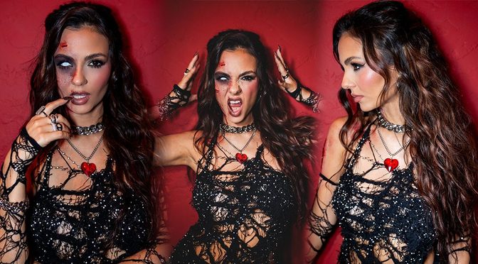 Victoria Justice Turns Undead Seductress in Shredded Mesh and Blood for Love Zombie Night