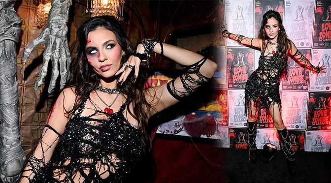Victoria Justice Goes Full Glam Zombie in Sparkly Mesh Dress for Her Love Zombie Resurrection Party