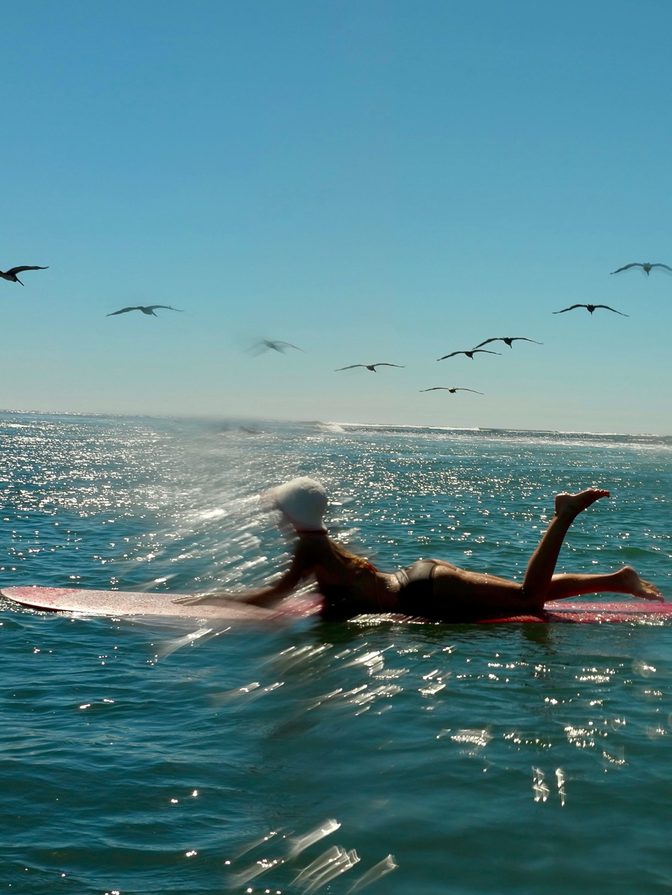 Alexis Ren Floral Bikini Surfing Red Board Curves