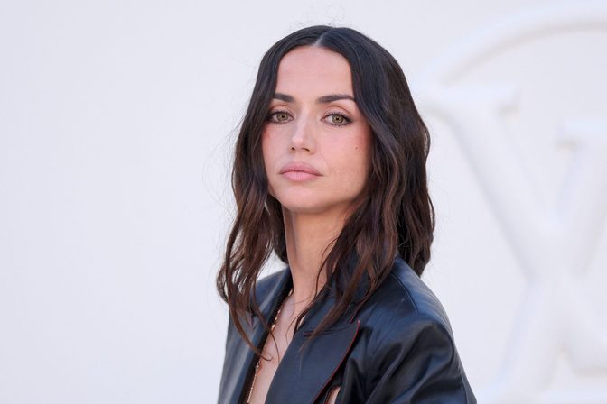 Ana De Armas Hot Leather Blazer Dress Paris Fashion Week