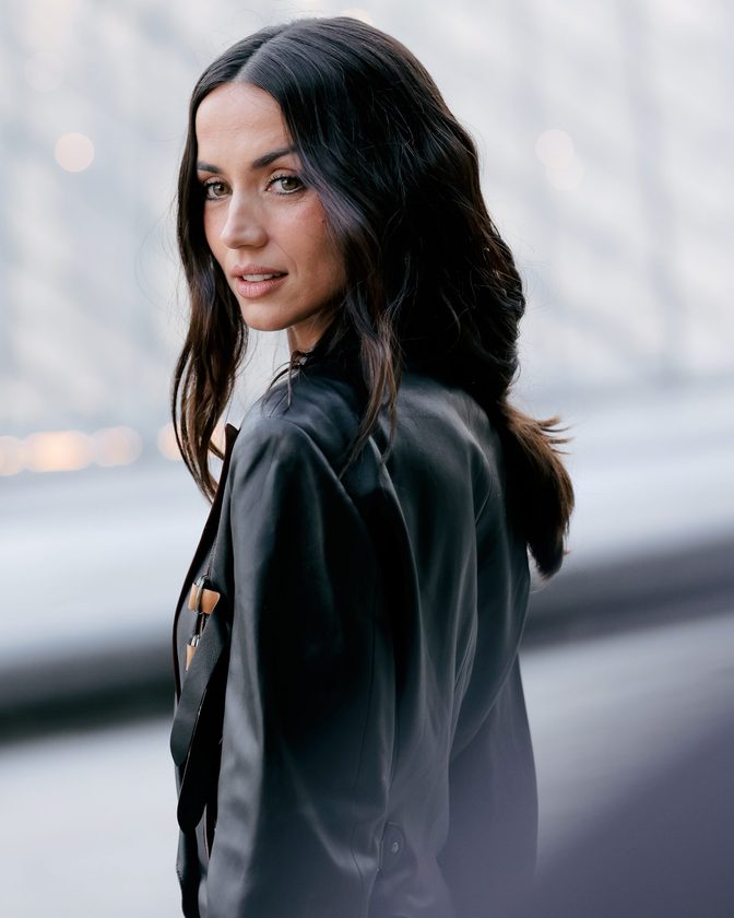 Ana De Armas Hot Leather Blazer Dress Paris Fashion Week
