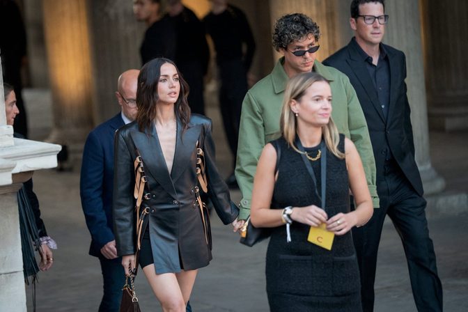 Ana De Armas Hot Leather Blazer Dress Paris Fashion Week
