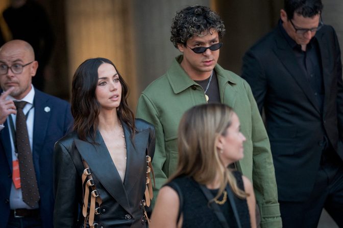 Ana De Armas Hot Leather Blazer Dress Paris Fashion Week