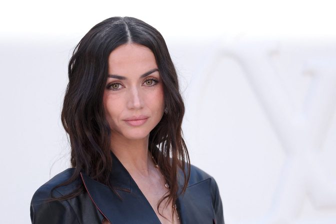 Ana De Armas Hot Leather Blazer Dress Paris Fashion Week