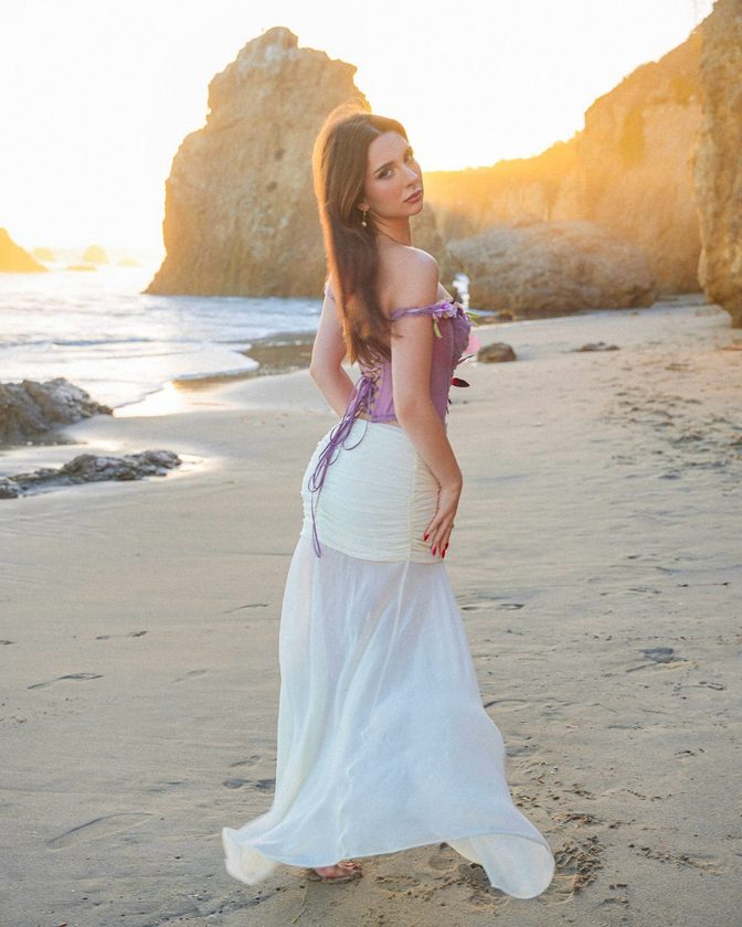 Anastasia Rine Sheer White Skirt Full Breasts Golden Hour