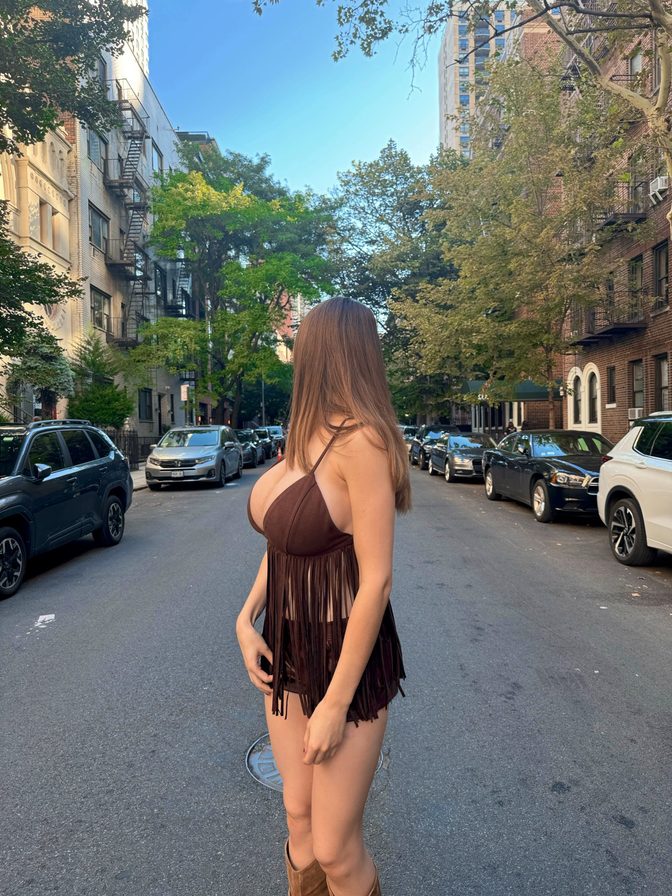 Ashley Tervort Huge Boobs Deep Plunge Brown Fringe