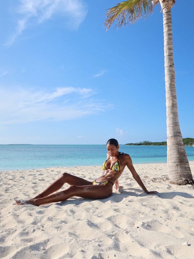 Briana Smith Oiled Body Tiny Yellow Bikini Beach
