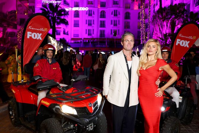 Brooks Nader Big Cleavage Tight Red Bandage Dress Baywatch Cannes
