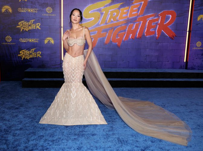 Callina Liang Beaded Champagne Dress Street Fighter Premiere