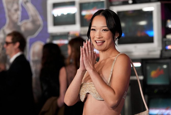 Callina Liang Beaded Champagne Dress Street Fighter Premiere