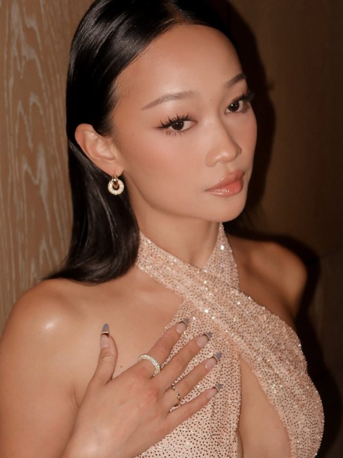 Callina Liang Sexy Plunge Dress Photoshoot