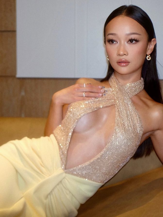 Callina Liang Sexy Plunge Dress Photoshoot