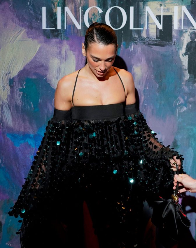 Dua Lipa Black Sequin Ferragamo Gown Met Opera Cleavage Slit