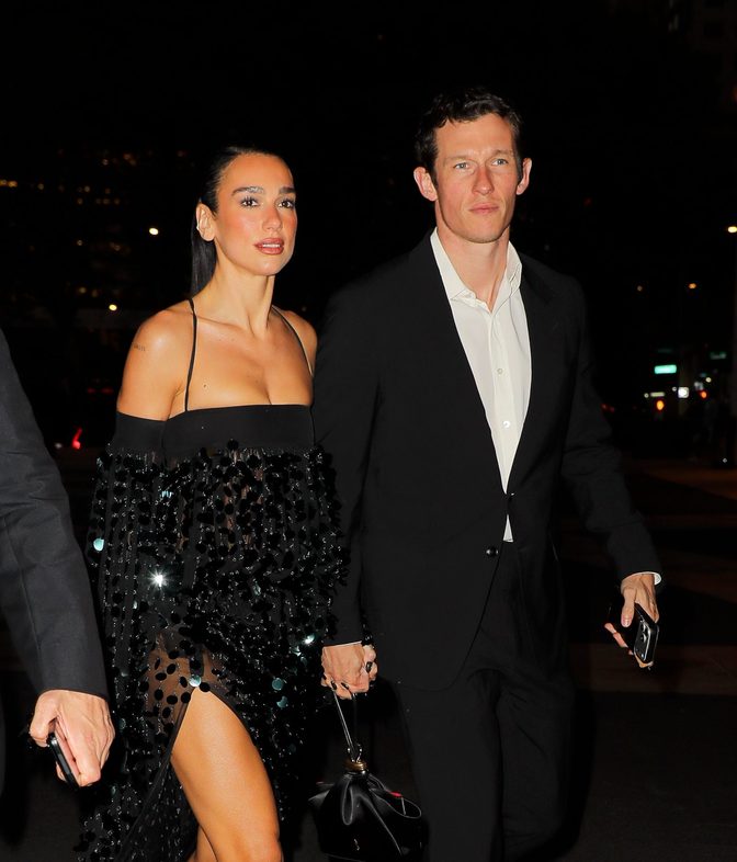 Dua Lipa Black Sequin Ferragamo Gown Met Opera Cleavage Slit