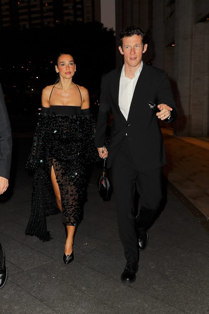 Dua Lipa Black Sequin Ferragamo Gown Met Opera Cleavage Slit
