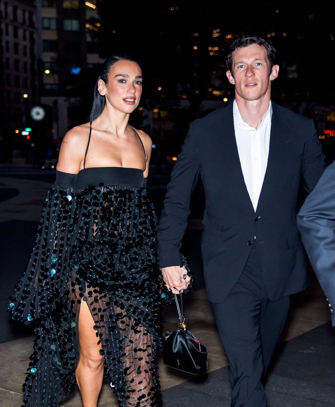 Dua Lipa Black Sequin Ferragamo Gown Met Opera Cleavage Slit