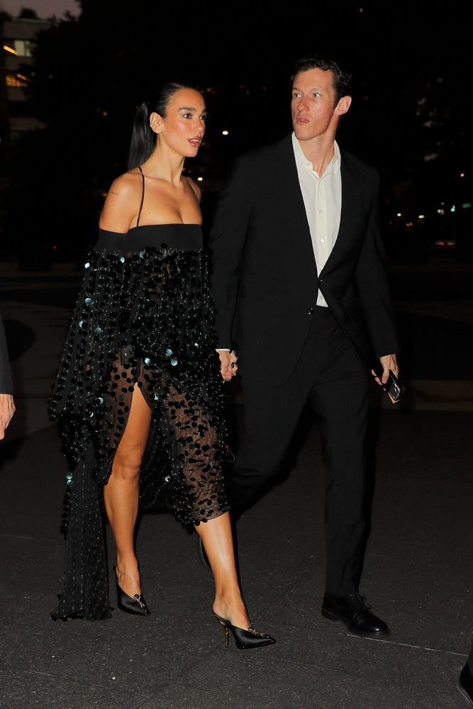 Dua Lipa Black Sequin Ferragamo Gown Met Opera Cleavage Slit
