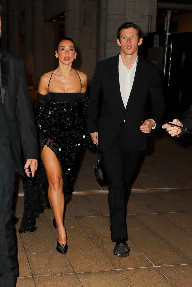Dua Lipa Black Sequin Ferragamo Gown Met Opera Cleavage Slit
