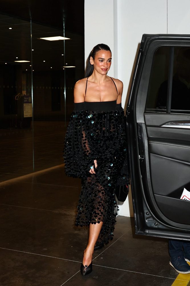 Dua Lipa Black Sequin Ferragamo Gown Met Opera Cleavage Slit