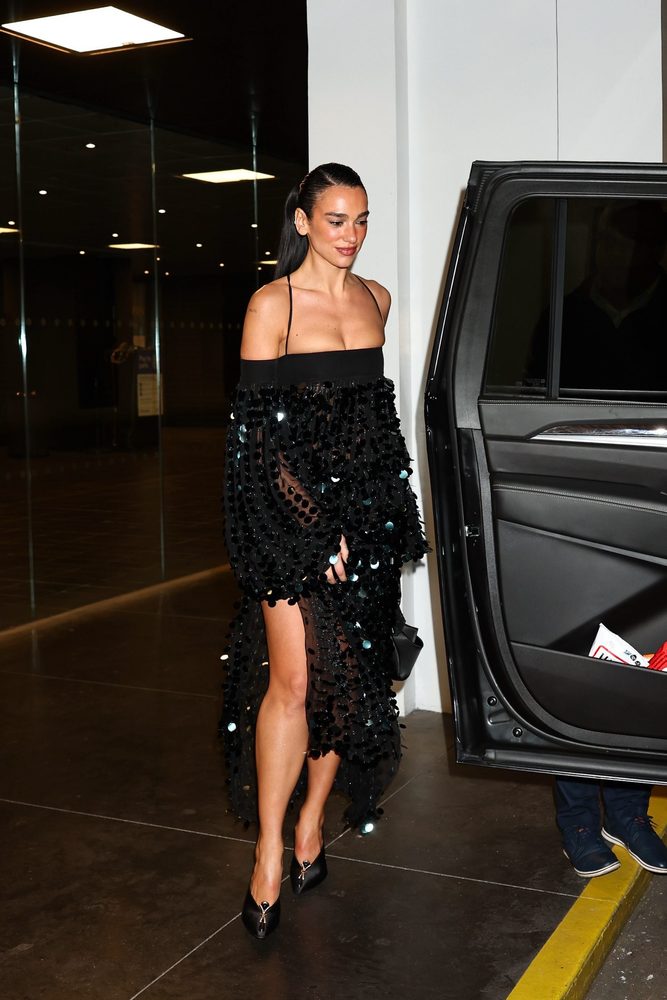 Dua Lipa Black Sequin Ferragamo Gown Met Opera Cleavage Slit