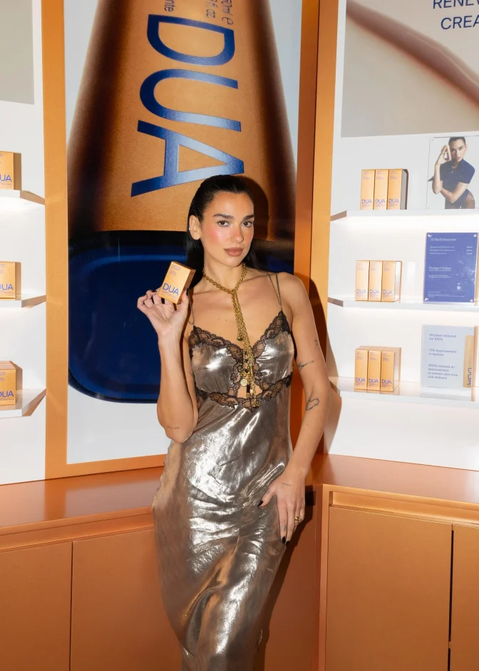 Dua Lipa Braless Pokies Silver Slip Dress Nyc Pop Up