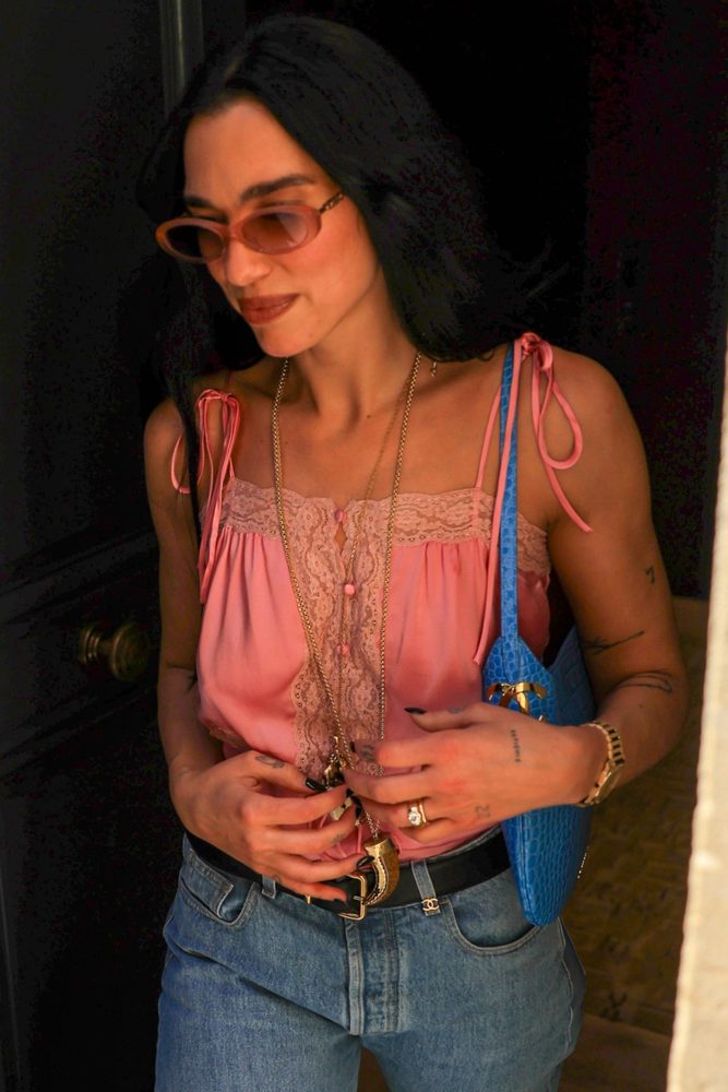 Dua Lipa Braless Sheer Pink Top Chanel Paris