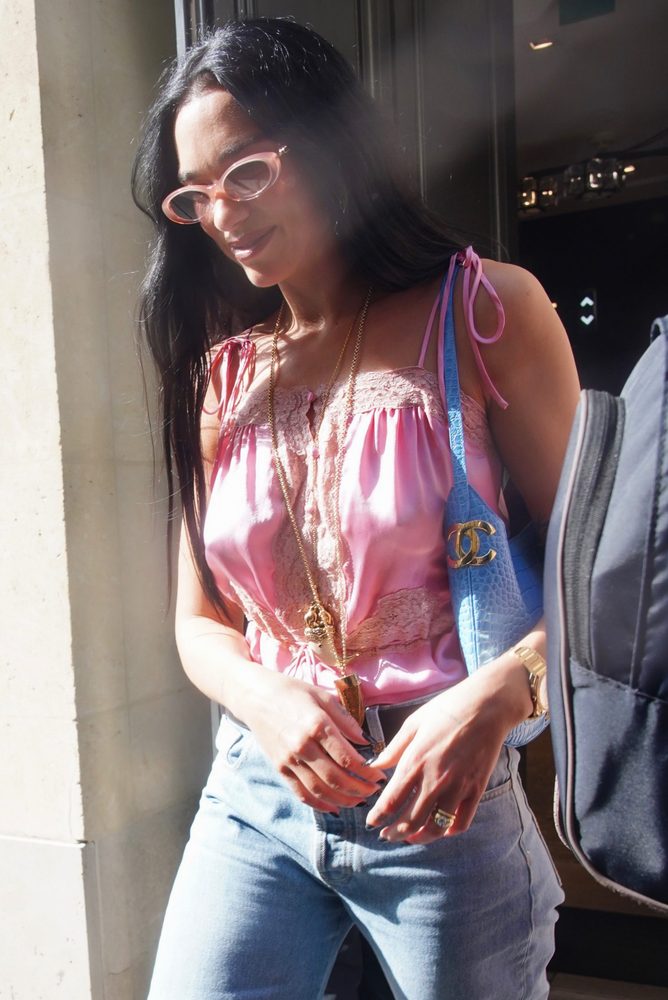 Dua Lipa Braless Sheer Pink Top Chanel Paris