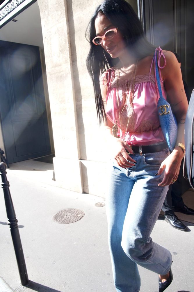Dua Lipa Braless Sheer Pink Top Chanel Paris