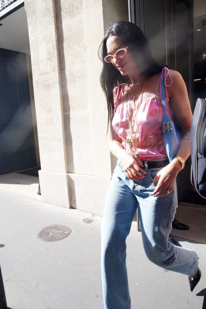 Dua Lipa Braless Sheer Pink Top Chanel Paris