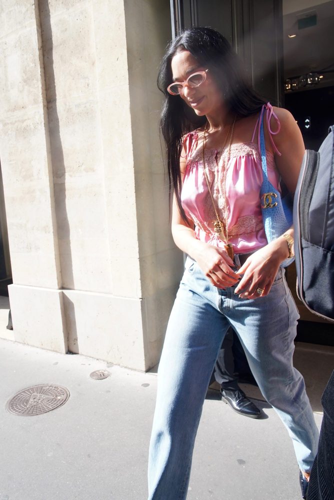 Dua Lipa Braless Sheer Pink Top Chanel Paris