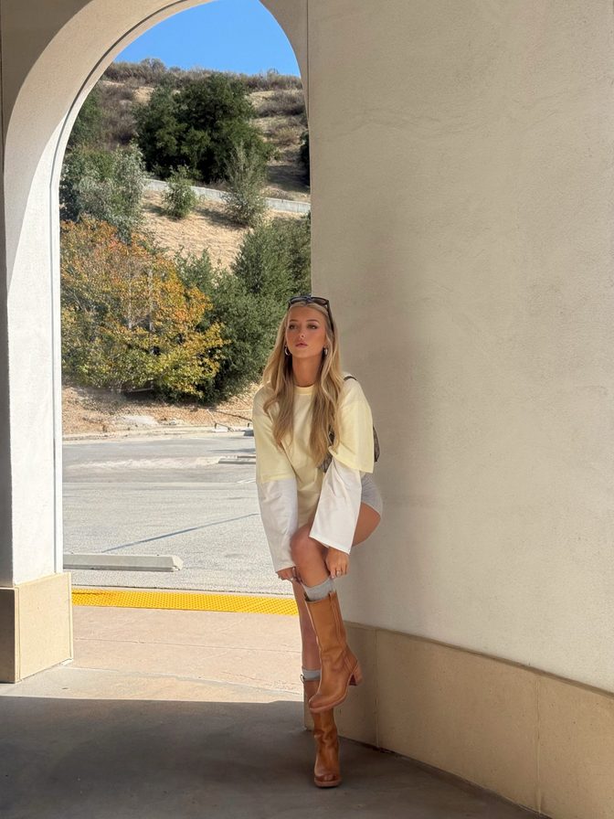 Emily Dobson Bare Midriff Micro Shorts Boots
