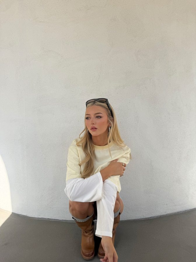 Emily Dobson Bare Midriff Micro Shorts Boots