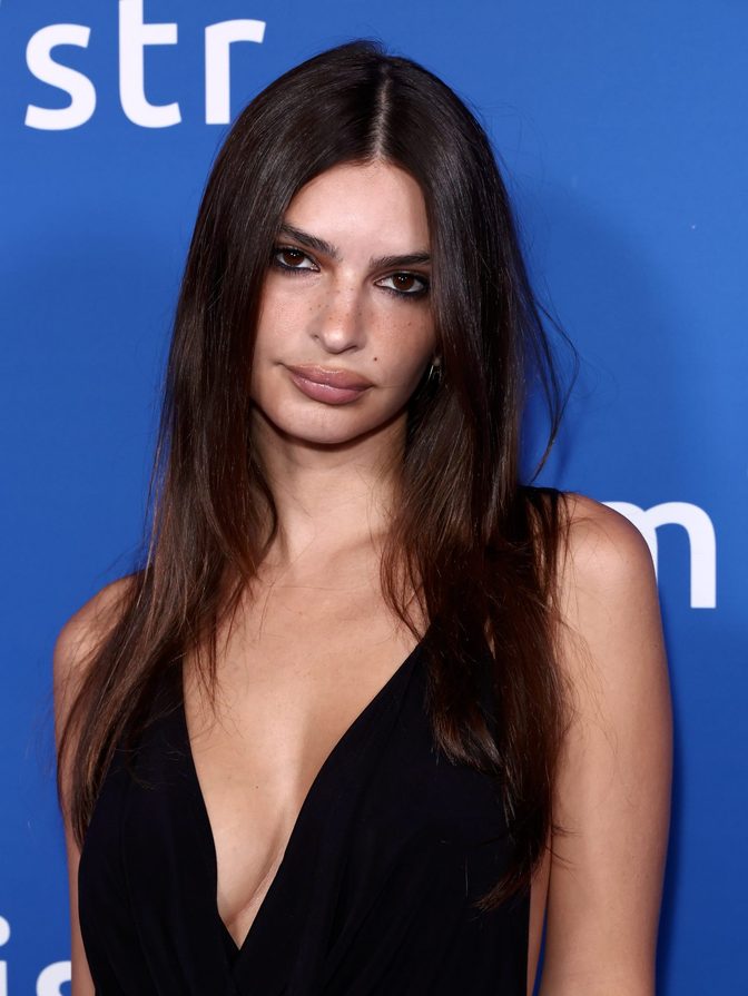 Emily Ratajkowski Deep Cleavage Black Cowl Dress Mistr Party