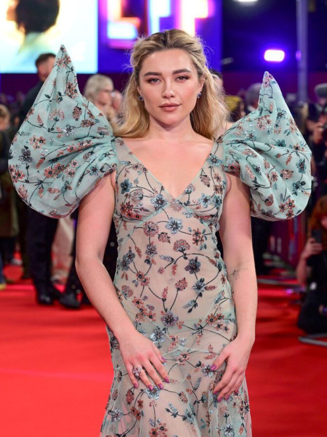 Florence Pugh Braless Boobs Sheer Floral Gown London Red Carpet