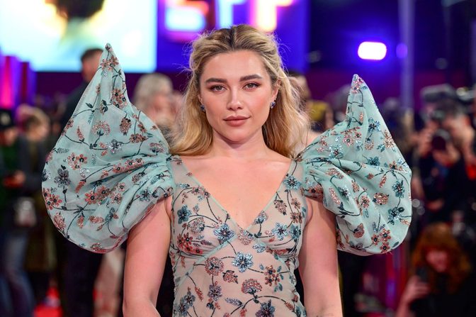 Florence Pugh Braless Boobs Sheer Floral Gown London Red Carpet