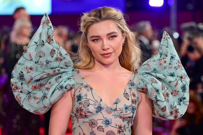 Florence Pugh Braless Boobs Sheer Floral Gown London Red Carpet