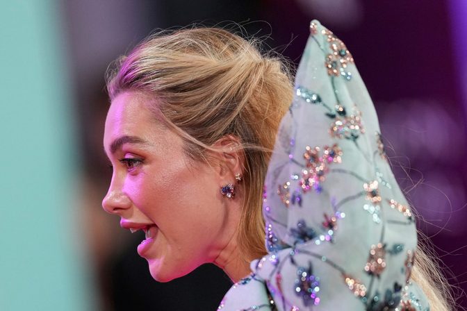 Florence Pugh Braless Boobs Sheer Floral Gown London Red Carpet