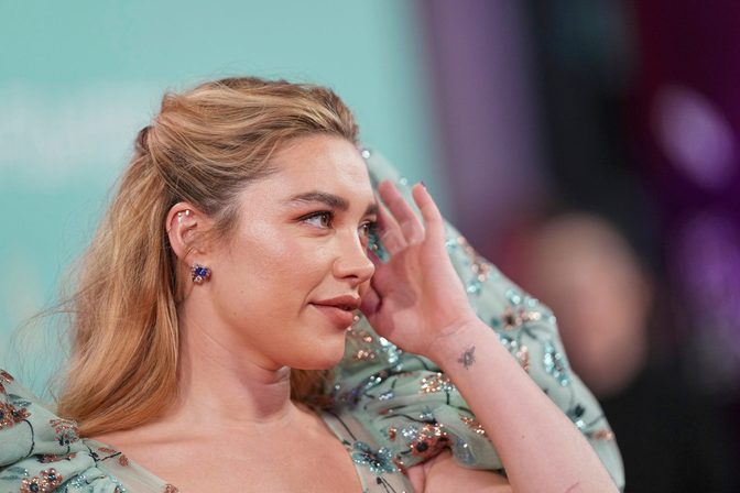 Florence Pugh Braless Boobs Sheer Floral Gown London Red Carpet