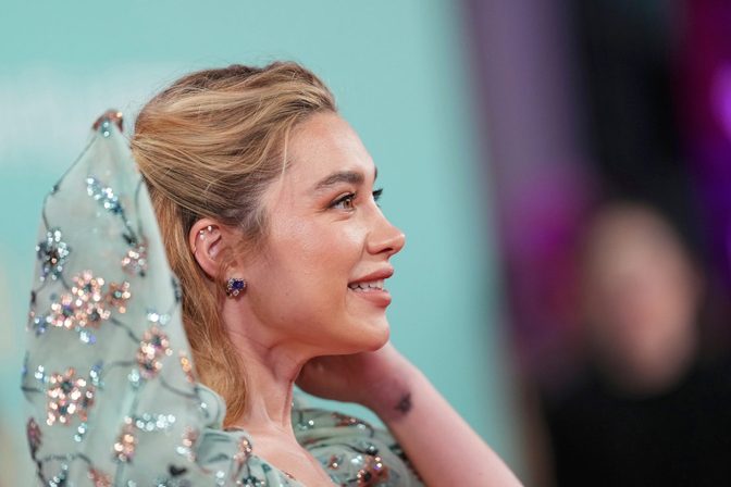 Florence Pugh Braless Boobs Sheer Floral Gown London Red Carpet